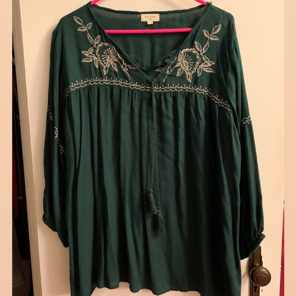 World Market Blouse | Forest Green | Emboirdery